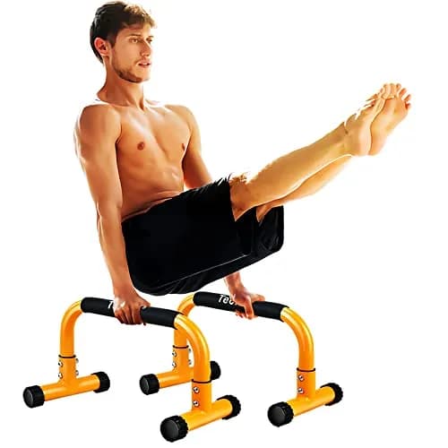Teclor Steel Push Up Bars 9.5in High Parallettes 3.2kg (7.28lb) | Heavy-Duty Calisthenics Equipment for L-sit, Handstands, Dips thumbnail 1