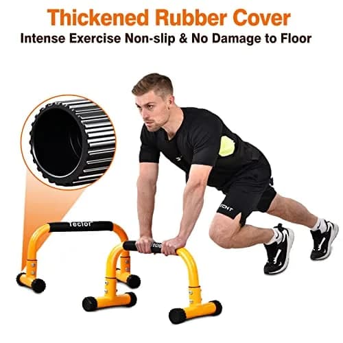 Teclor Steel Push Up Bars 9.5in High Parallettes 3.2kg (7.28lb) | Heavy-Duty Calisthenics Equipment for L-sit, Handstands, Dips thumbnail 5