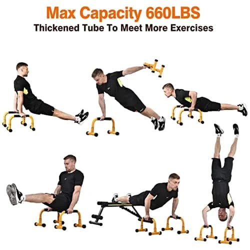Teclor Steel Push Up Bars 9.5in High Parallettes 3.2kg (7.28lb) | Heavy-Duty Calisthenics Equipment for L-sit, Handstands, Dips thumbnail 6