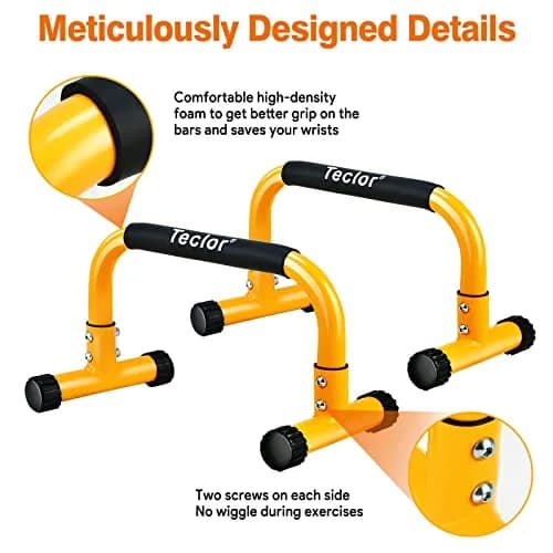 Teclor Steel Push Up Bars 9.5in High Parallettes 3.2kg (7.28lb) | Heavy-Duty Calisthenics Equipment for L-sit, Handstands, Dips thumbnail 3