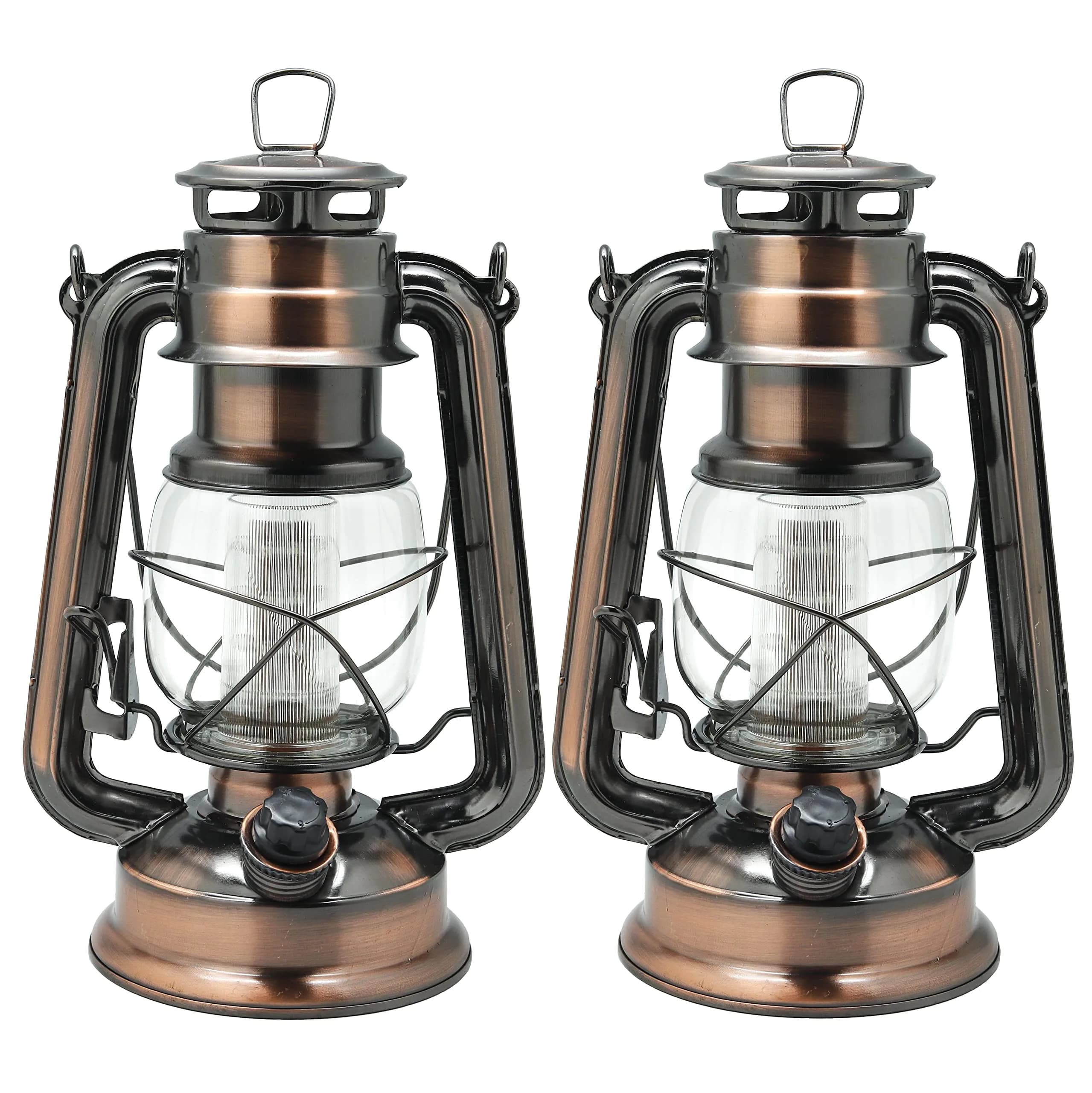YAKii Vintage LED Hurricane Lantern 4.7"x9.5" (Copper 2 Pack) | Battery Operated Dimmer Switch for Rustic Ambiance - main product image