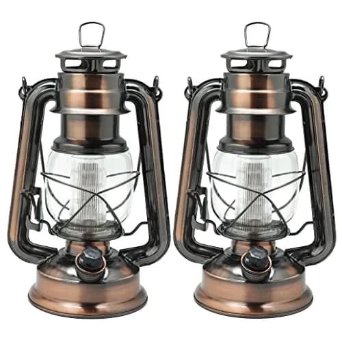YAKii Vintage LED Hurricane Lantern 4.7"x9.5" (Copper 2 Pack) | Battery Operated Dimmer Switch for Rustic Ambiance thumbnail 1