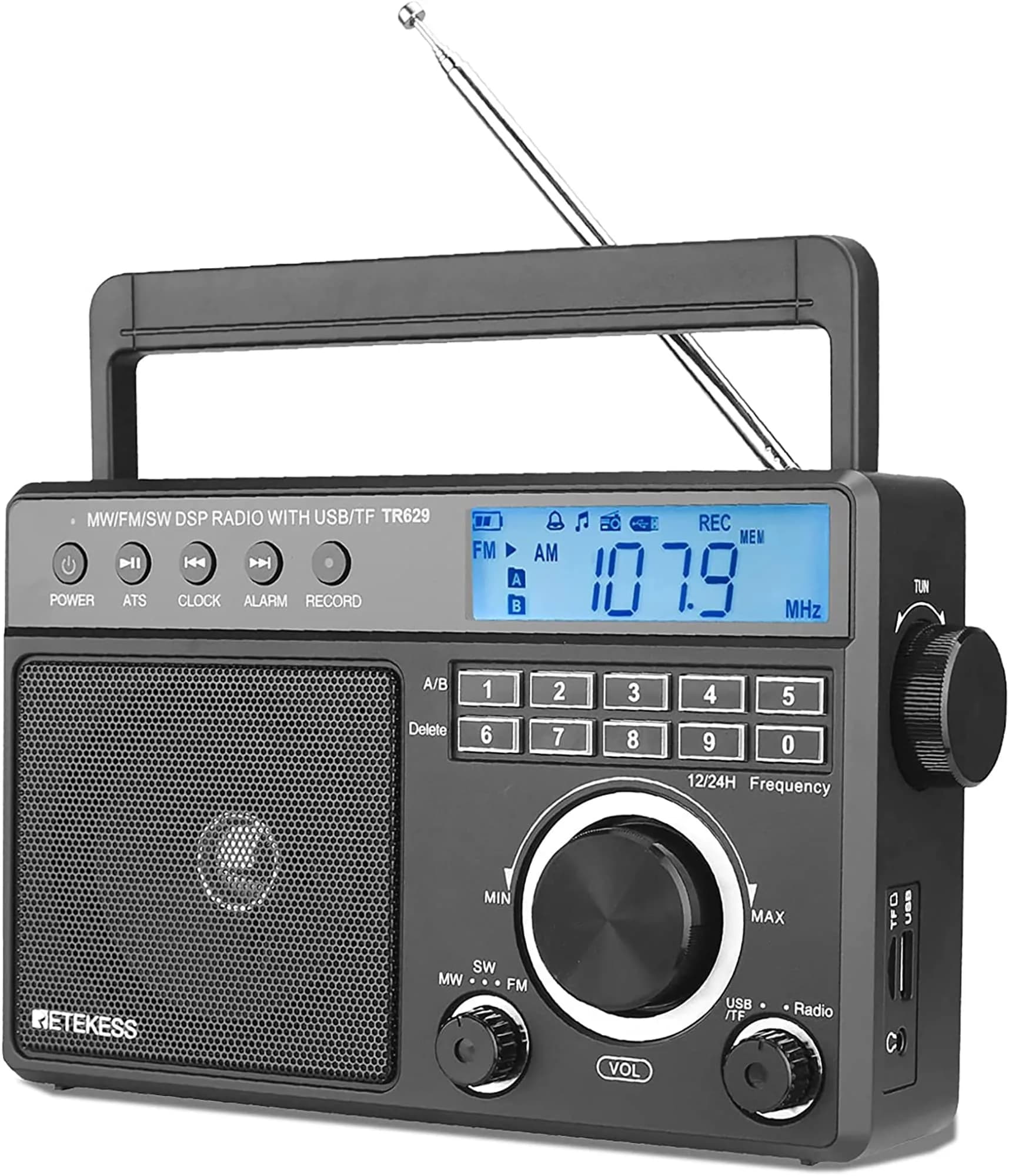 Retekess TR635 Portable Digital Radio | AM FM Shortwave Radio for Seniors & Travel — Black