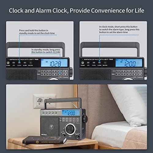 Retekess TR629 Portable Shortwave Radio with Digital AM FM SW, LCD Backlight, Alarm, Recorder, Black thumbnail 5