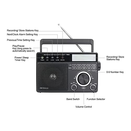Retekess TR629 Portable Shortwave Radio with Digital AM FM SW, LCD Backlight, Alarm, Recorder, Black thumbnail 9