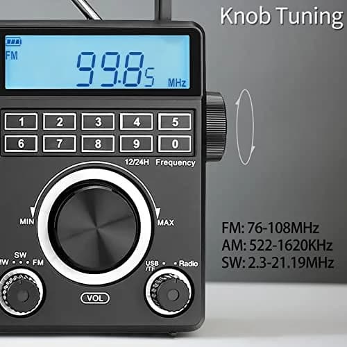 Retekess TR629 Portable Shortwave Radio with Digital AM FM SW, LCD Backlight, Alarm, Recorder, Black thumbnail 3