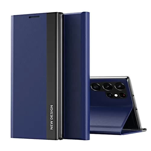 CCSmall Samsung Galaxy S22 Ultra PU Leather Flip Case with Stand CX Deep Blue | Slim, Durable & Wireless Charging Support thumbnail 1