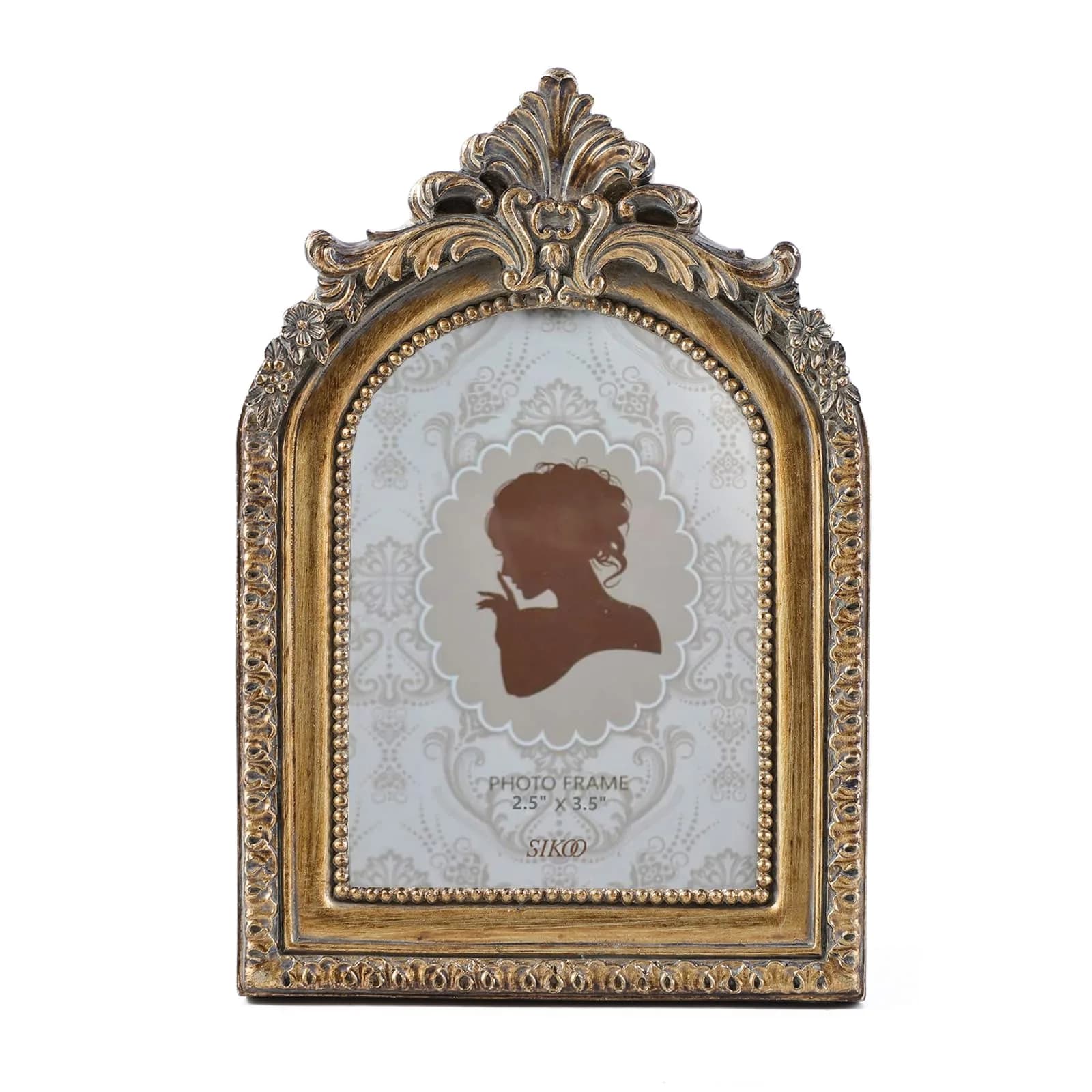 SIKOO Vintage 5x7 Picture Frame Antique Ornate Bronze Gold | Resin with Glass Front — Bronze Gold / 2.5 x 3.5