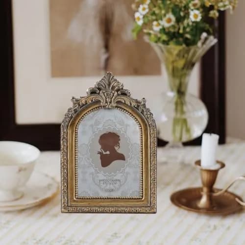 SIKOO Vintage Mini 2.5 × 3.5 Picture Frame Antique Bronze Gold | Resin with Glass Front thumbnail 4