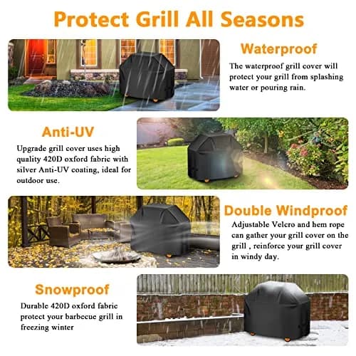 Aoretic 58 inch BBQ Grill Cover | Waterproof, Anti-UV, Windproof Polyester for Weber, Char-Broil, Monument, Dyna-glo, Nexgrill thumbnail 6