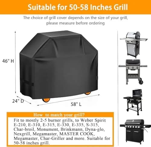 Aoretic 58 inch BBQ Grill Cover | Waterproof, Anti-UV, Windproof Polyester for Weber, Char-Broil, Monument, Dyna-glo, Nexgrill thumbnail 2