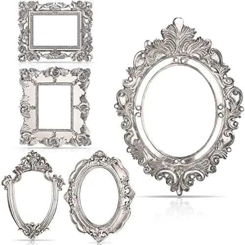 Yalikop Mini Vintage Silver Resin Picture Frames (4.92 x 4 in / 12.5 x 10.2 cm) | Set of 5 Ornate Floral Frames for Wall & Tabletop Display thumbnail 1