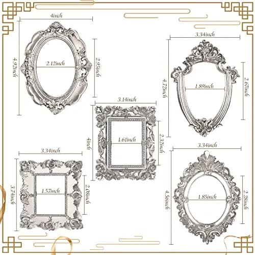 Yalikop Mini Vintage Silver Resin Picture Frames (4.92 x 4 in / 12.5 x 10.2 cm) | Set of 5 Ornate Floral Frames for Wall & Tabletop Display thumbnail 5