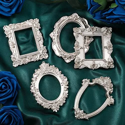 Yalikop Mini Vintage Silver Resin Picture Frames (4.92 x 4 in / 12.5 x 10.2 cm) | Set of 5 Ornate Floral Frames for Wall & Tabletop Display thumbnail 7