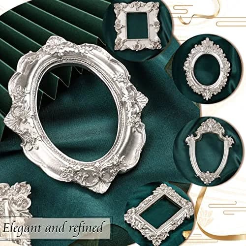 Yalikop Mini Vintage Silver Resin Picture Frames (4.92 x 4 in / 12.5 x 10.2 cm) | Set of 5 Ornate Floral Frames for Wall & Tabletop Display thumbnail 2