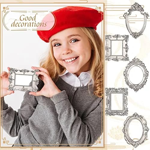 Yalikop Mini Vintage Silver Resin Picture Frames (4.92 x 4 in / 12.5 x 10.2 cm) | Set of 5 Ornate Floral Frames for Wall & Tabletop Display thumbnail 3