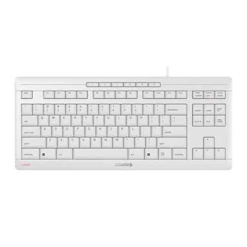 Cherry Stream Keyboard TKL, Wired Keyboard Without Number Pad, Whisper Quiet Keys, Slim Design, SX Switches, QWERTY, White-Gray | Compact & Silent thumbnail 1