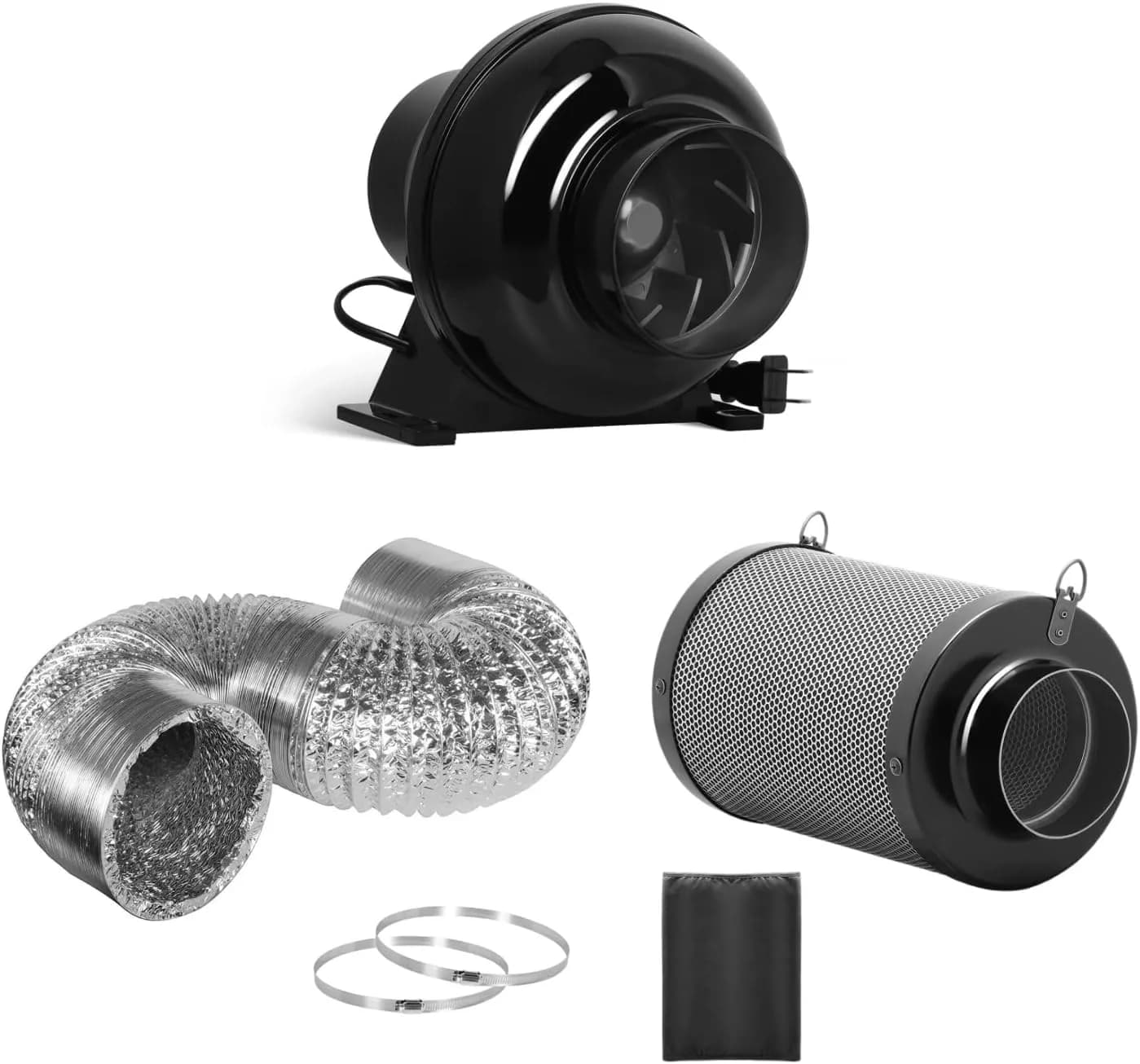 iPower 4 Inch Inline Duct Ventilation Fan with Smart WiFi Controller, 212 CFM, 28 dB | Quiet Exhaust Blower for Grow Tent & Hydroponics — Black