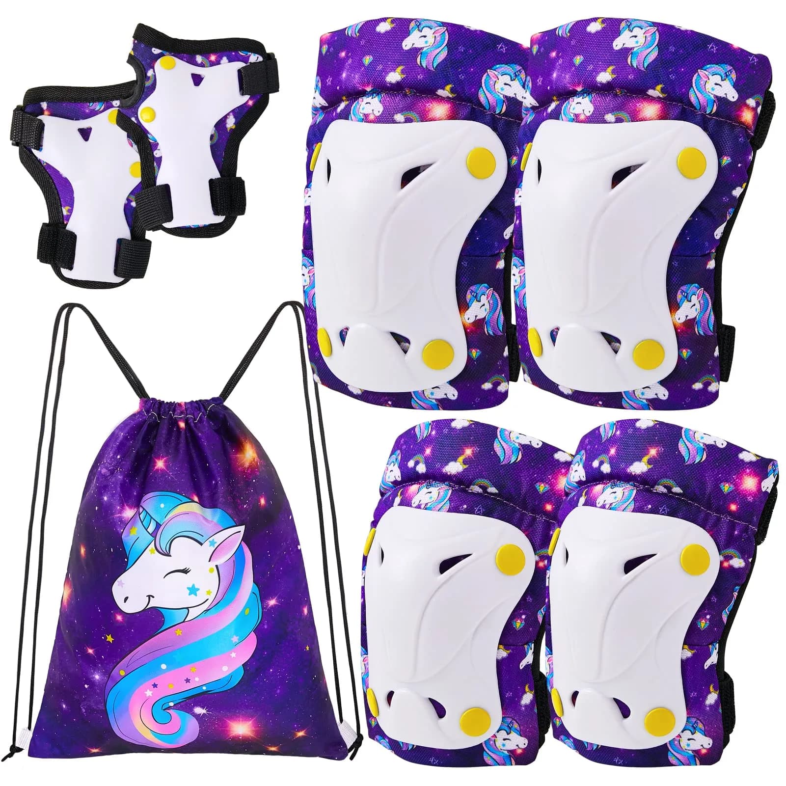 FIODAY Kids Protective Gear Set Medium (Rainbow) | Skateboarding, Cycling, Roller Skating — Purple / Small