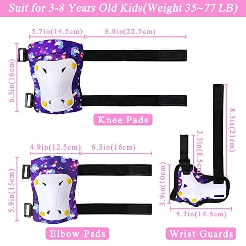 FIODAY Kids Protective Gear Set with Drawstring Bag, Small (Purple) | Knee Pads, Elbow Pads, Wrist Guards for Ages 3-8 thumbnail 4