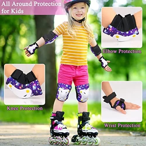 FIODAY Kids Protective Gear Set with Drawstring Bag, Small (Purple) | Knee Pads, Elbow Pads, Wrist Guards for Ages 3-8 thumbnail 2