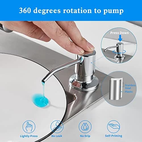 DOILIESE Built-in Soap Dispenser for Kitchen Sink, Chrome Stainless Steel Countertop Pump Head with 17OZ Refillable Bottle | Easy Top-Fill Design thumbnail 5