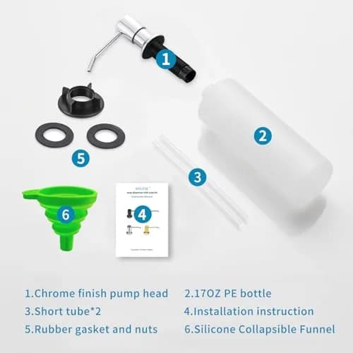 DOILIESE Built-in Soap Dispenser for Kitchen Sink, Chrome Stainless Steel Countertop Pump Head with 17OZ Refillable Bottle | Easy Top-Fill Design thumbnail 7