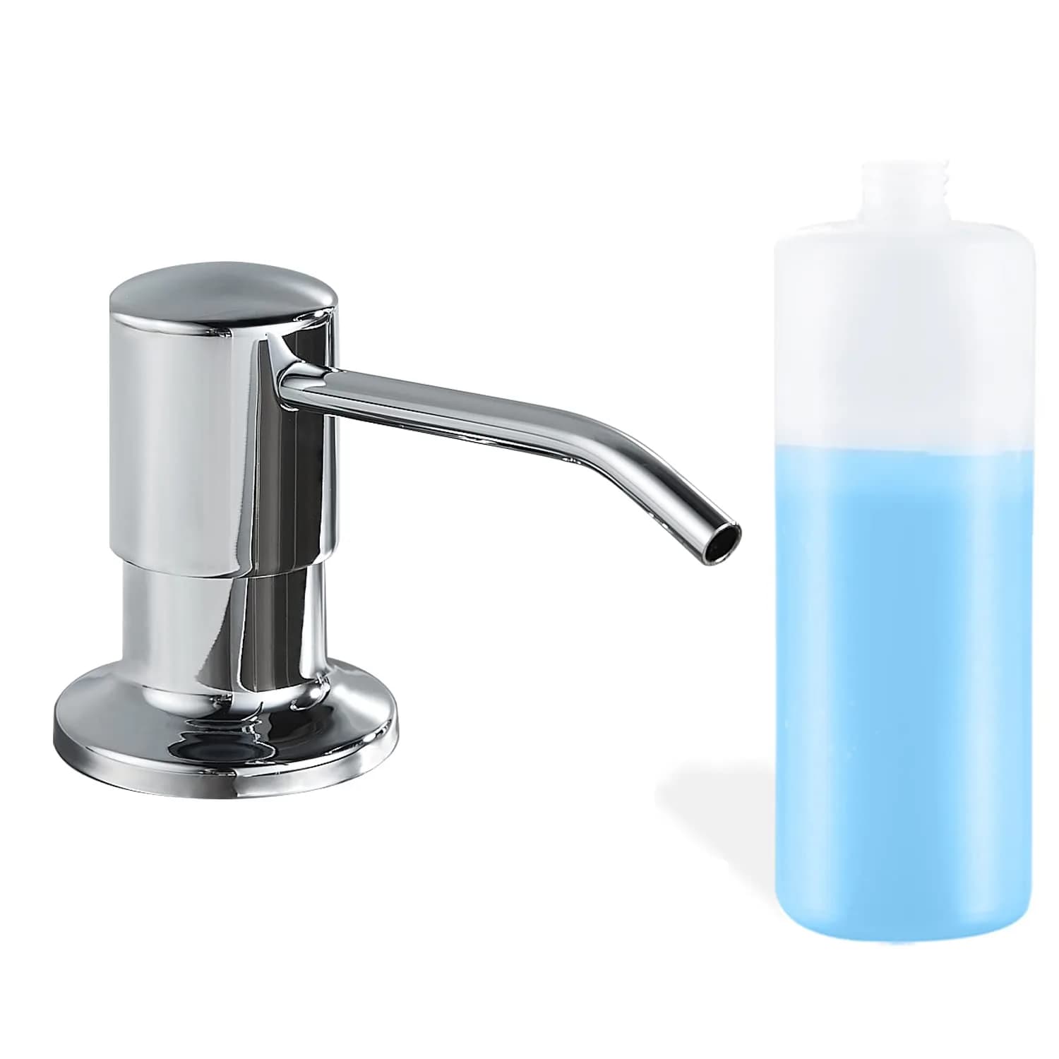 DOILIESE Built-in Soap Dispenser for Kitchen Sink, Chrome Stainless Steel Countertop Pump Head with 17OZ Refillable Bottle | Easy Top-Fill Design
