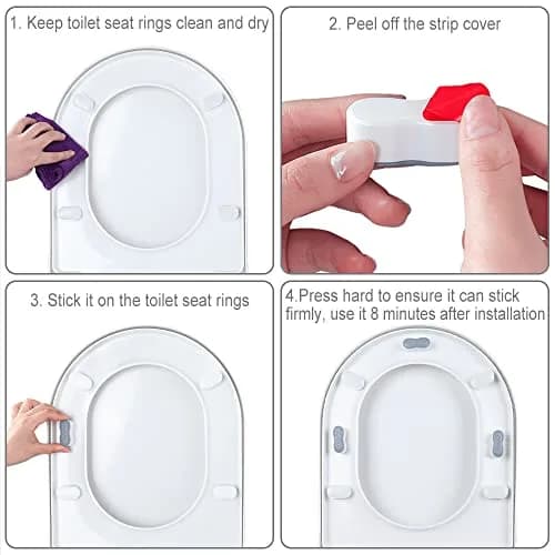 Maylanny Toilet Seat Buffer - Universal Bumpers, 5 pcs for Lid & 2 pcs for Tank, ABS+TPR, White/Red | Noise & Cushioning thumbnail 5