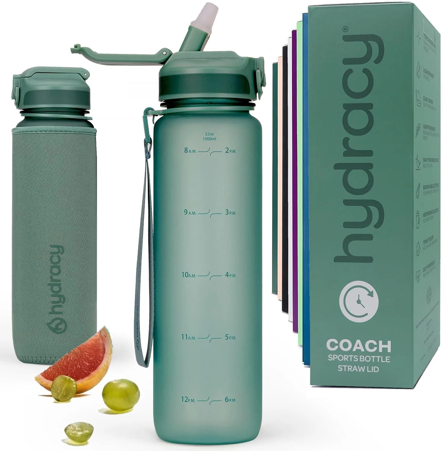 Hydracy Motivational Water Bottle with Time Marker and Straw Lid 32 oz | Leakproof, BPA-Free, 1000ml, Sport/fitness hydration - main product image