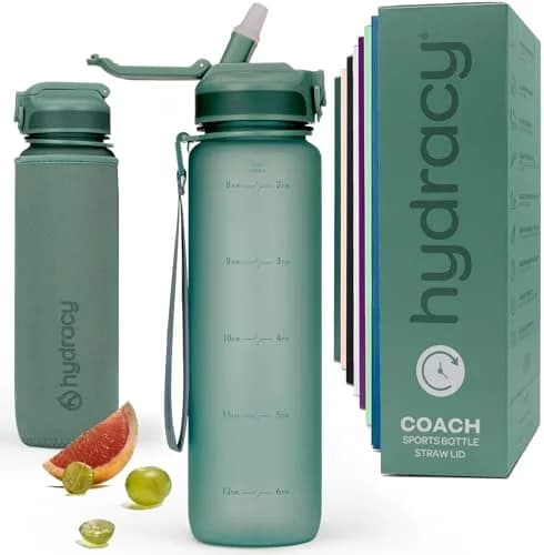 Hydracy Motivational Water Bottle with Time Marker and Straw Lid 32 oz | Leakproof, BPA-Free, 1000ml, Sport/fitness hydration thumbnail 1