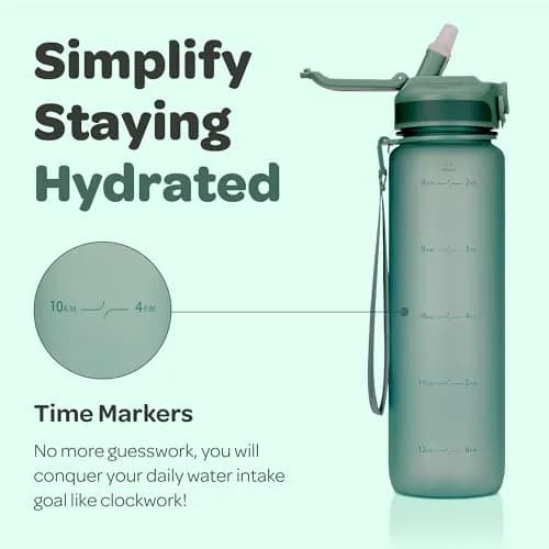 Hydracy Motivational Water Bottle with Time Marker and Straw Lid 32 oz | Leakproof, BPA-Free, 1000ml, Sport/fitness hydration thumbnail 4