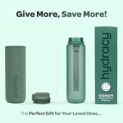 Hydracy Motivational Water Bottle with Time Marker and Straw Lid 32 oz | Leakproof, BPA-Free, 1000ml, Sport/fitness hydration thumbnail 8