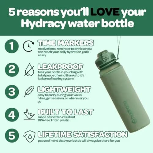 Hydracy Motivational Water Bottle with Time Marker and Straw Lid 32 oz | Leakproof, BPA-Free, 1000ml, Sport/fitness hydration thumbnail 3