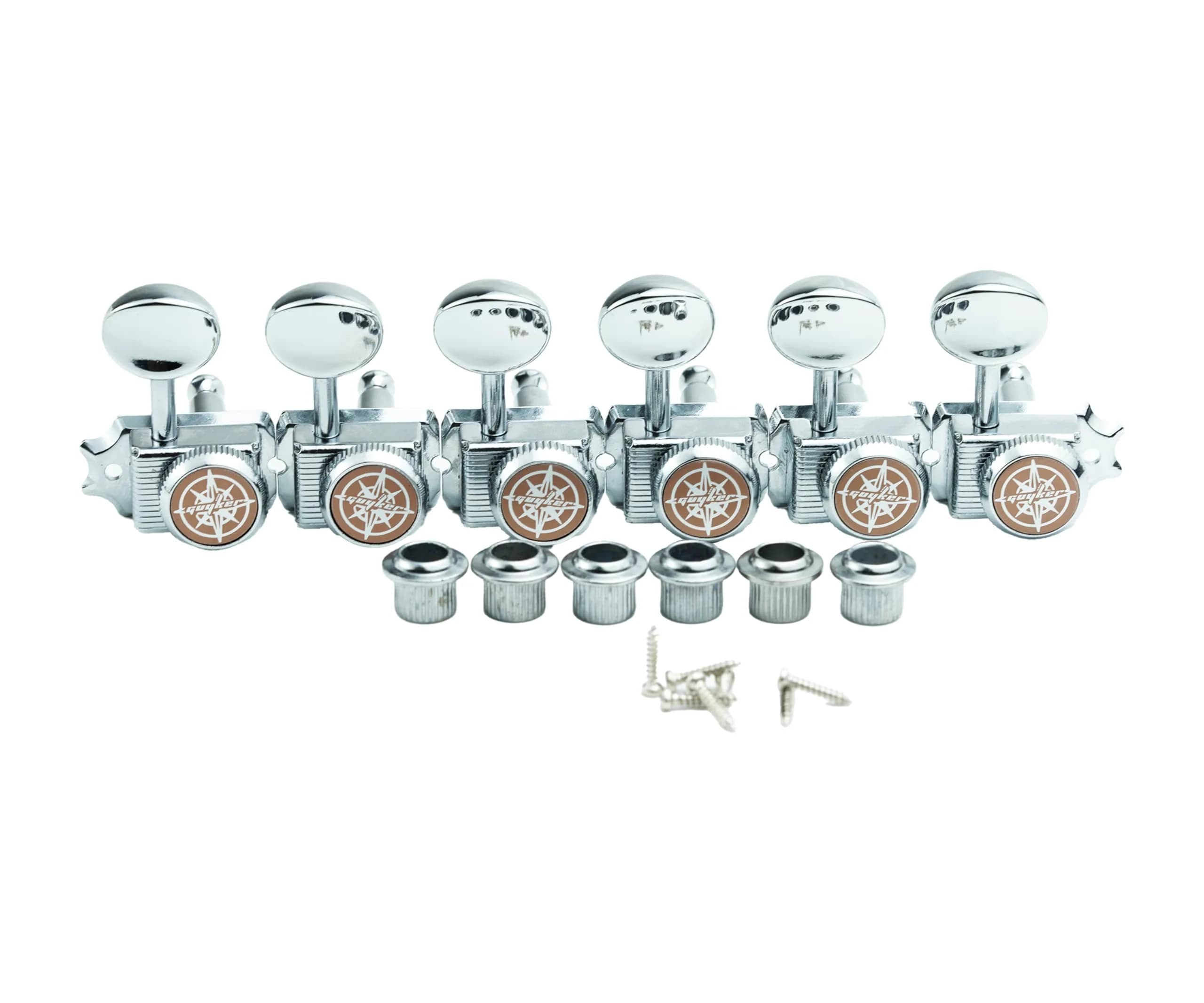 Guyker 6 Locking Guitar Tuners Nickel | Finer Tuning & Stability for Electric & Acoustic Guitars — Chrome