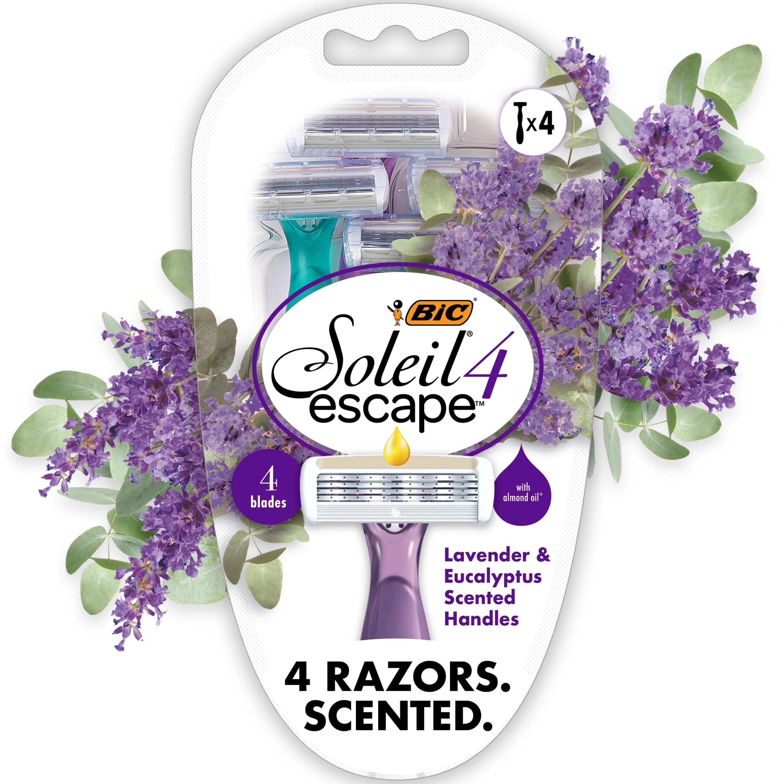 BIC Soleil 4 Escape Womens Disposable Razors, 4-Blade, 4-Pack, Lavender | Comfortable, Travel-Friendly Shaving - main product image