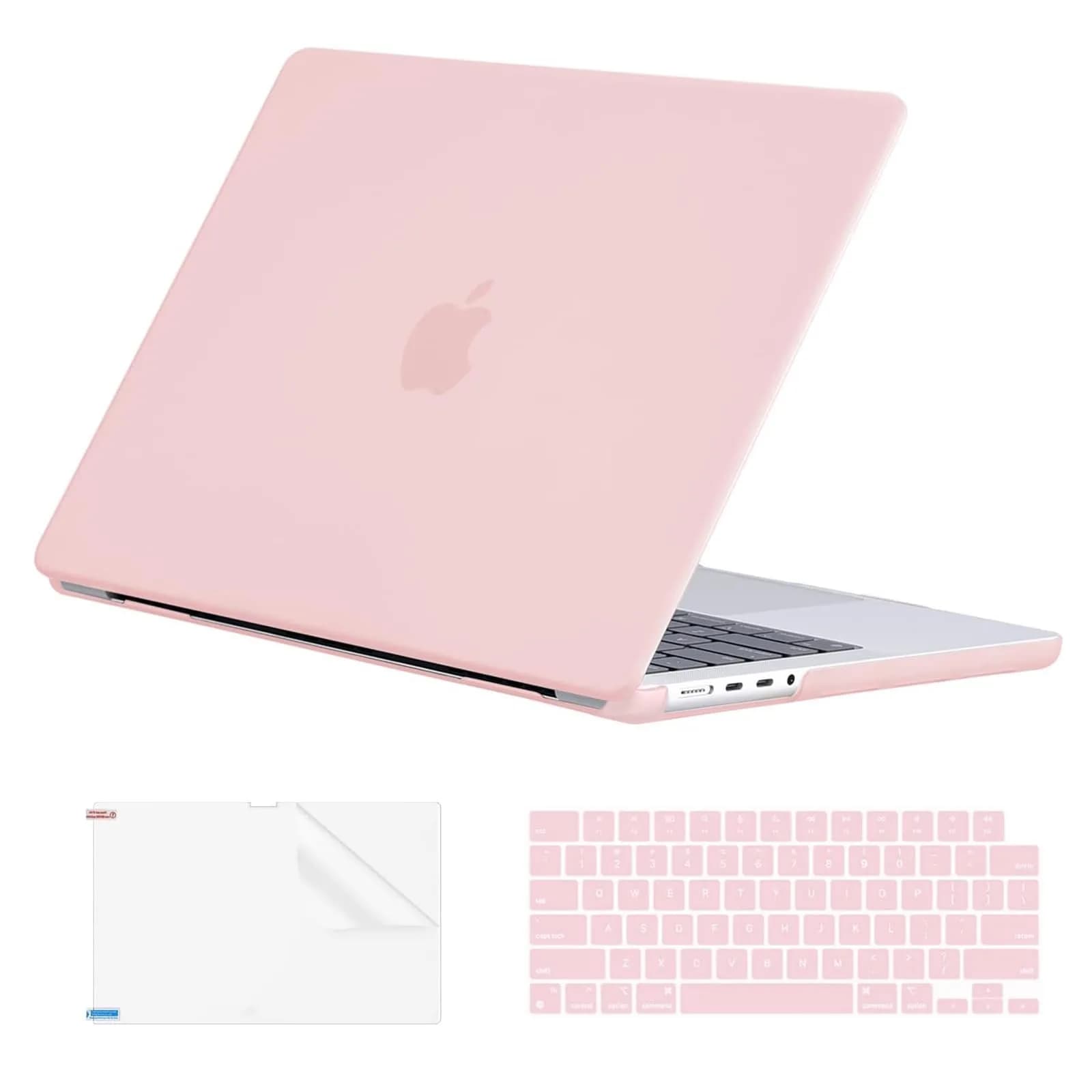 EooCoo Crystal Clear Case for MacBook Pro 14-inch (2021-2026 Models) | Snap-On Polycarbonate Protection — Matte Light Pink