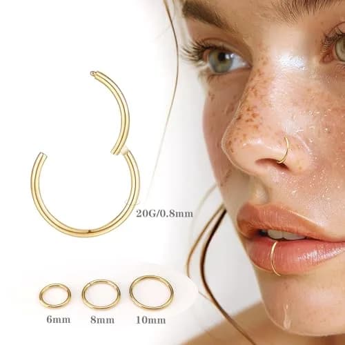 MeiziQL Nose Rings Hoop 20G Gold Nose Hoop | Hypoallergenic Body Jewelry for Women Men thumbnail 2