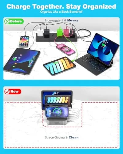 MSTJRY 5-Port USB-A Charging Station with 7 Cables, Silver | 50W 110-240V Compatible thumbnail 3