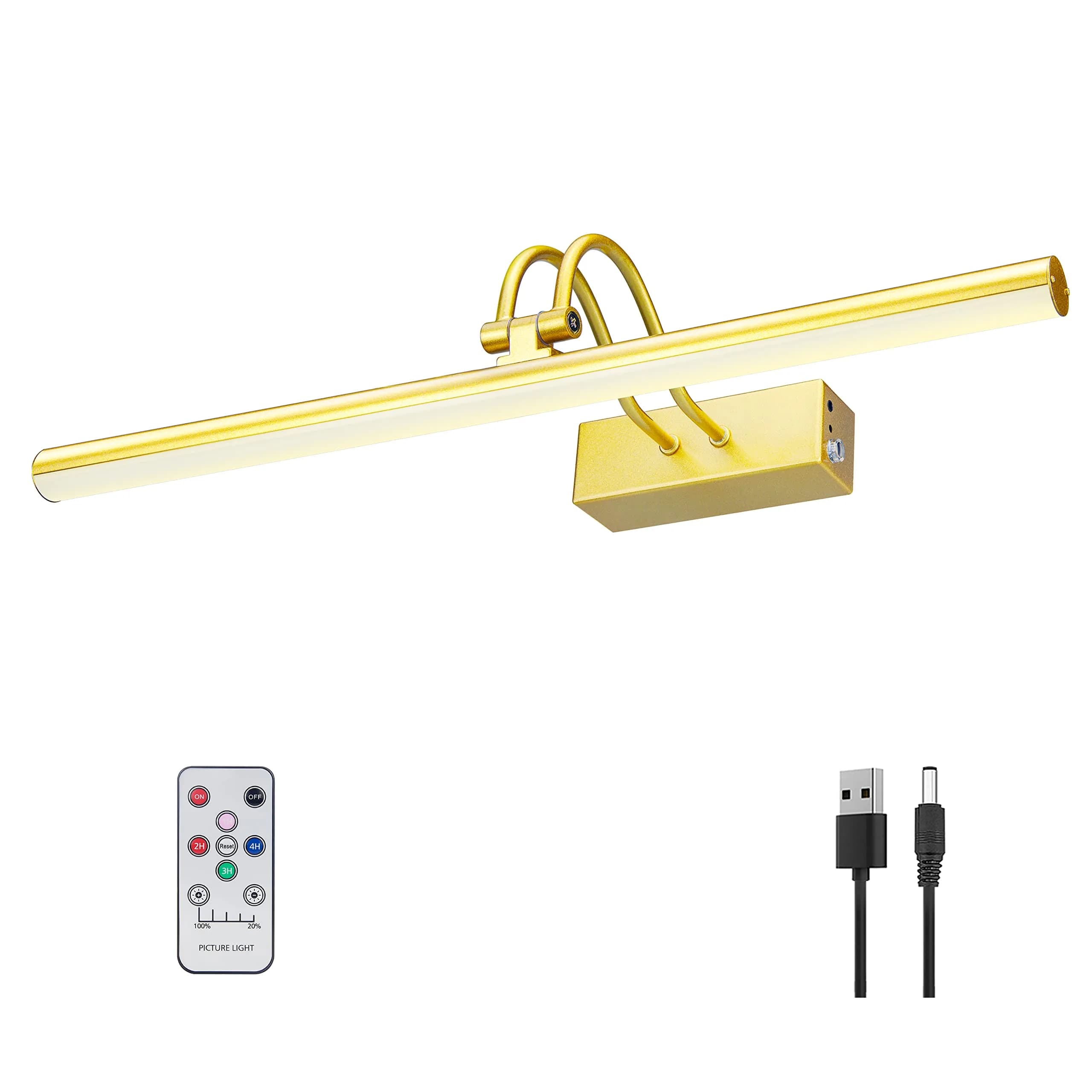 RAIFOOLLY Rechargeable Picture Light 16" Gold | 5000mAh Battery Operated Art Light with Remote Timer