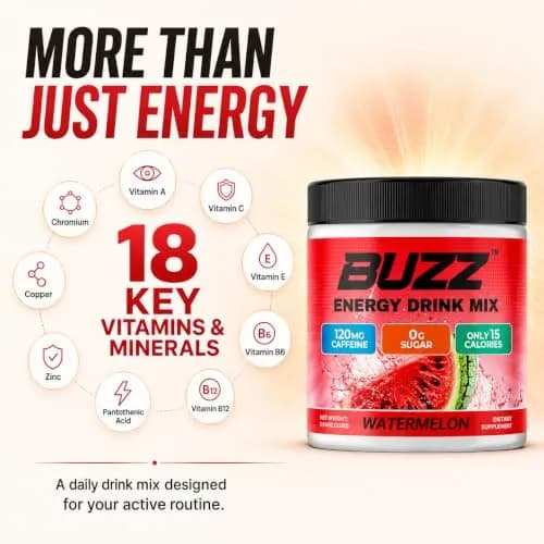 Morning Buzz Sugar Free Energy Drink Powder 30 Servings | Watermelon Flavor, cGMP Made in USA thumbnail 5