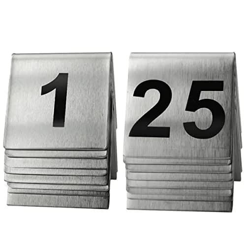 Kaimex Stainless Steel Number Tent Table Number 1-25 | Small Size, Heavy & Stable for Restaurants & Bars thumbnail 1