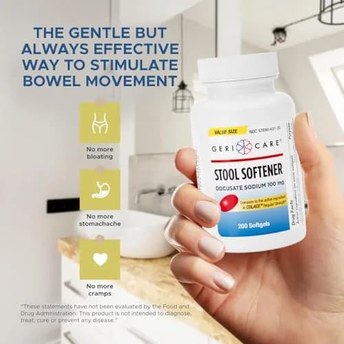 GeriCare Docusate Sodium Stool Softener 100mg | Gentle Constipation Relief for Adults, 200 Softgels thumbnail 4