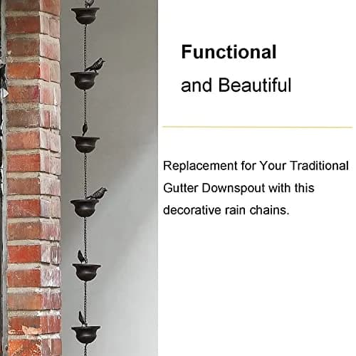 Jemeni Metal Bird Rain Chain 2.59m (8.5 Feet) with Dark Bronze Finish | Decorative Garden Water Feature thumbnail 5