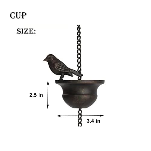 Jemeni Metal Bird Rain Chain 2.59m (8.5 Feet) with Dark Bronze Finish | Decorative Garden Water Feature thumbnail 3