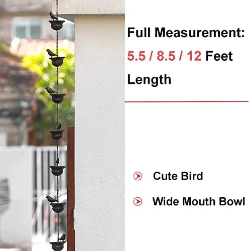 Jemeni Metal Bird Rain Chain 2.59m (8.5 Feet) with Dark Bronze Finish | Decorative Garden Water Feature thumbnail 4
