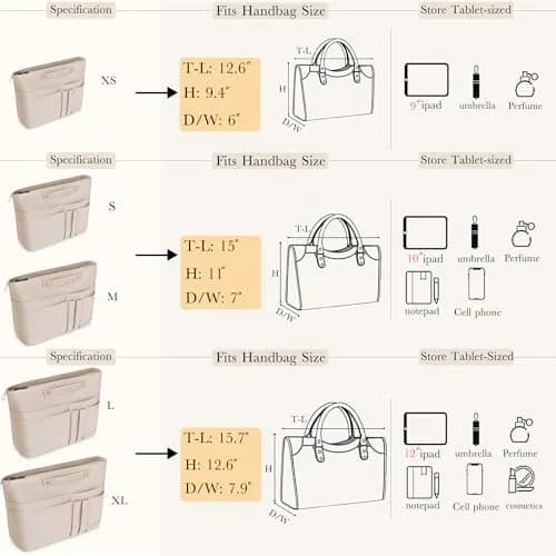 HyFanStr Purse Organizer Insert for Handbags, Tote Bag Organizer Liner with 15 Pockets, Beige 38.4cm x 20.7cm x 4.8cm thumbnail 5