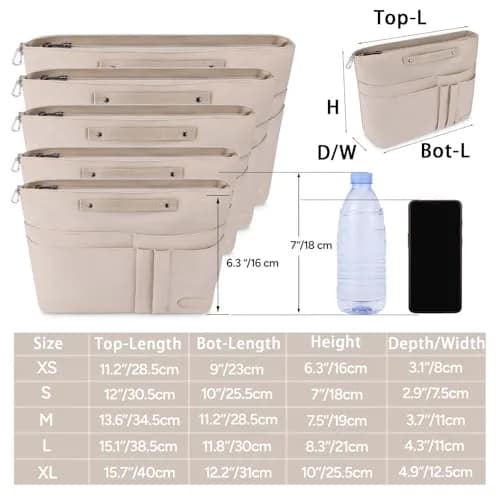 HyFanStr Purse Organizer Insert for Handbags, Tote Bag Organizer Liner with 15 Pockets, Beige 38.4cm x 20.7cm x 4.8cm thumbnail 2