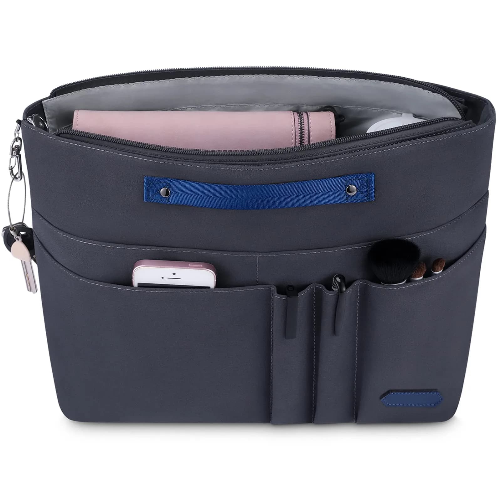 HyFanStr Green XL Tote Bag Organizer Insert with 15 Pockets | Waterproof Nylon Liner — Gray