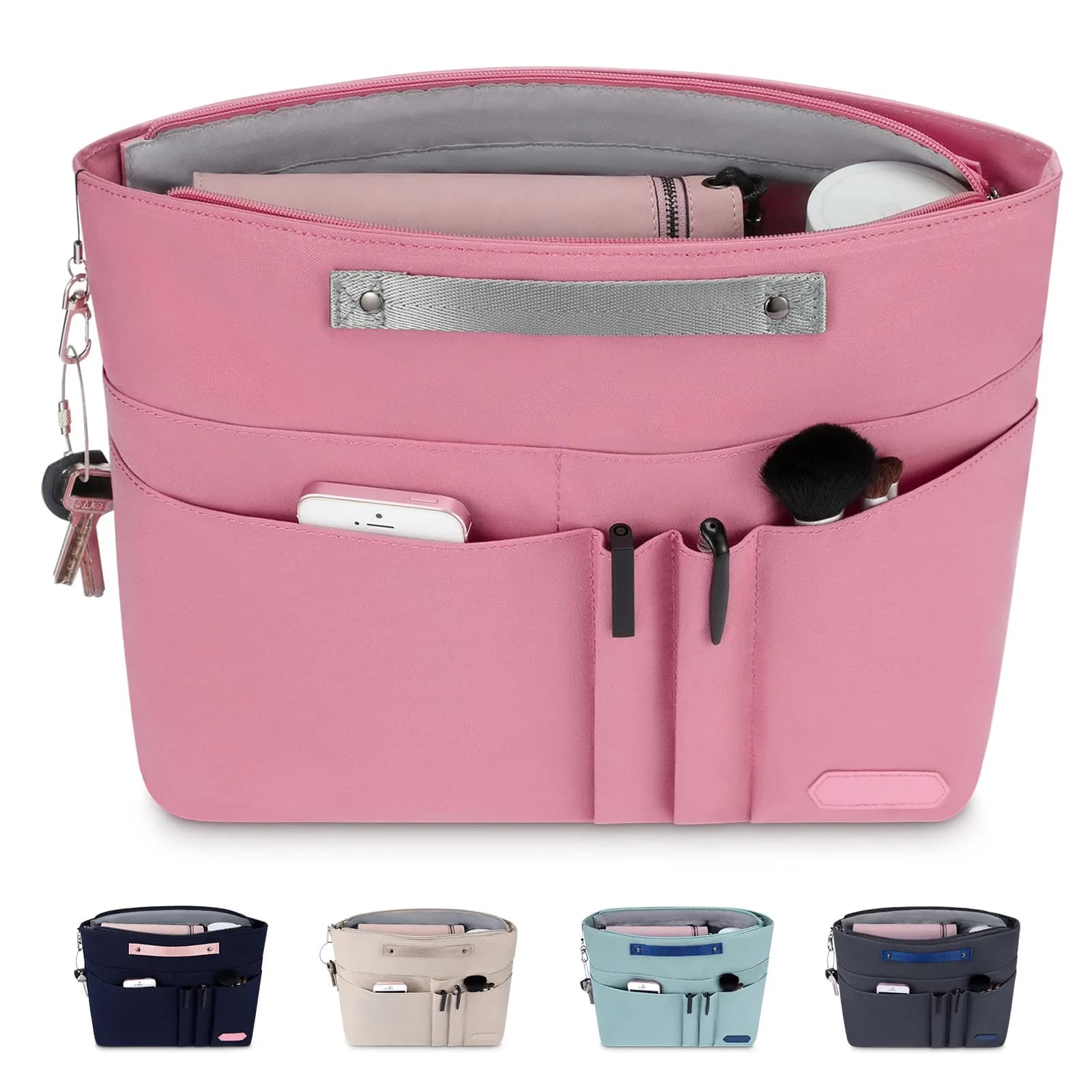 HyFanStr Pink Caddy | 15 Pockets Handbag Organizer Insert for Women, Tote Bag Inside Liner - main product image